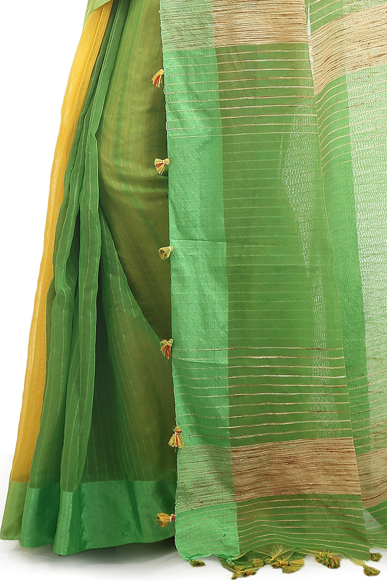 BENGAL HANDLOOM Women's  Art Silk Cotton Stripe Saree With Blouse Piece
