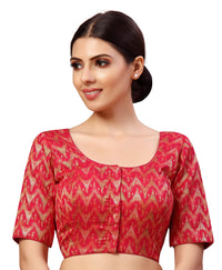 X3 Women's  Viscose Elbow Length Sleeves Soft Brocade Padded Saree Blouse
