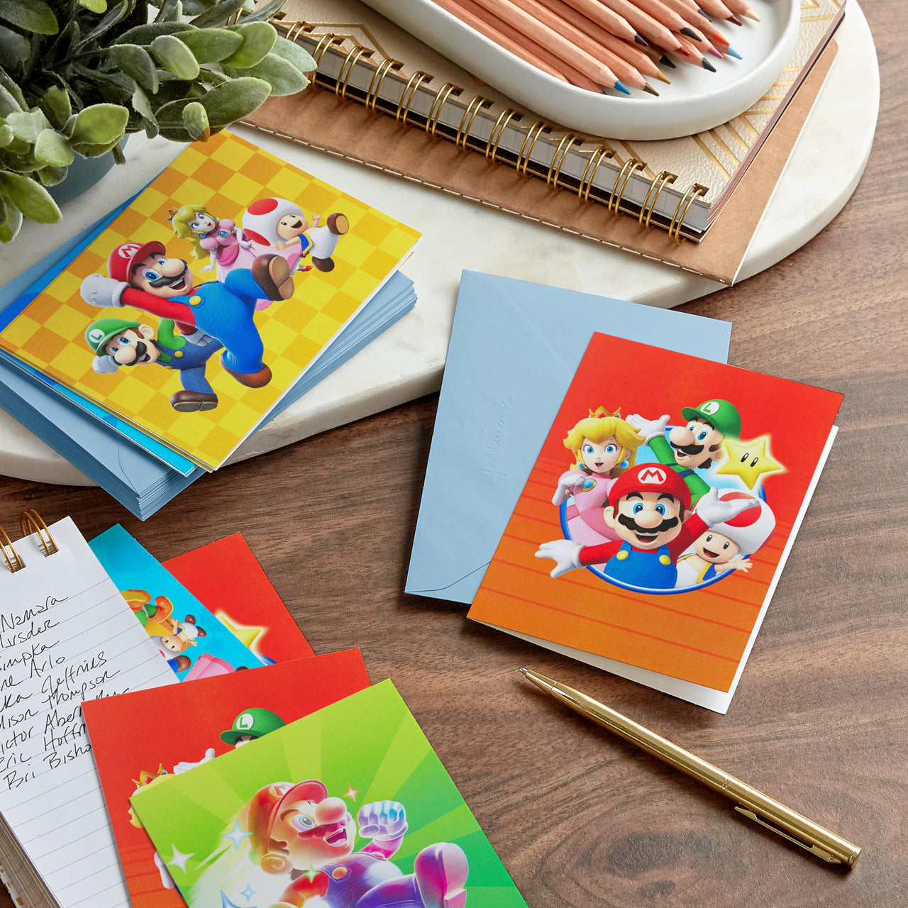 Hallmark Nintendo Super Mario Bros. Card Assortment (12 Blank Cards with Envelopes) for Birthdays, Back to School, Any Occasion