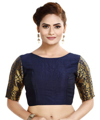Madhu Fashion Womens Raw Silk Elbow Length Sleeve Readymade Saree Blouse