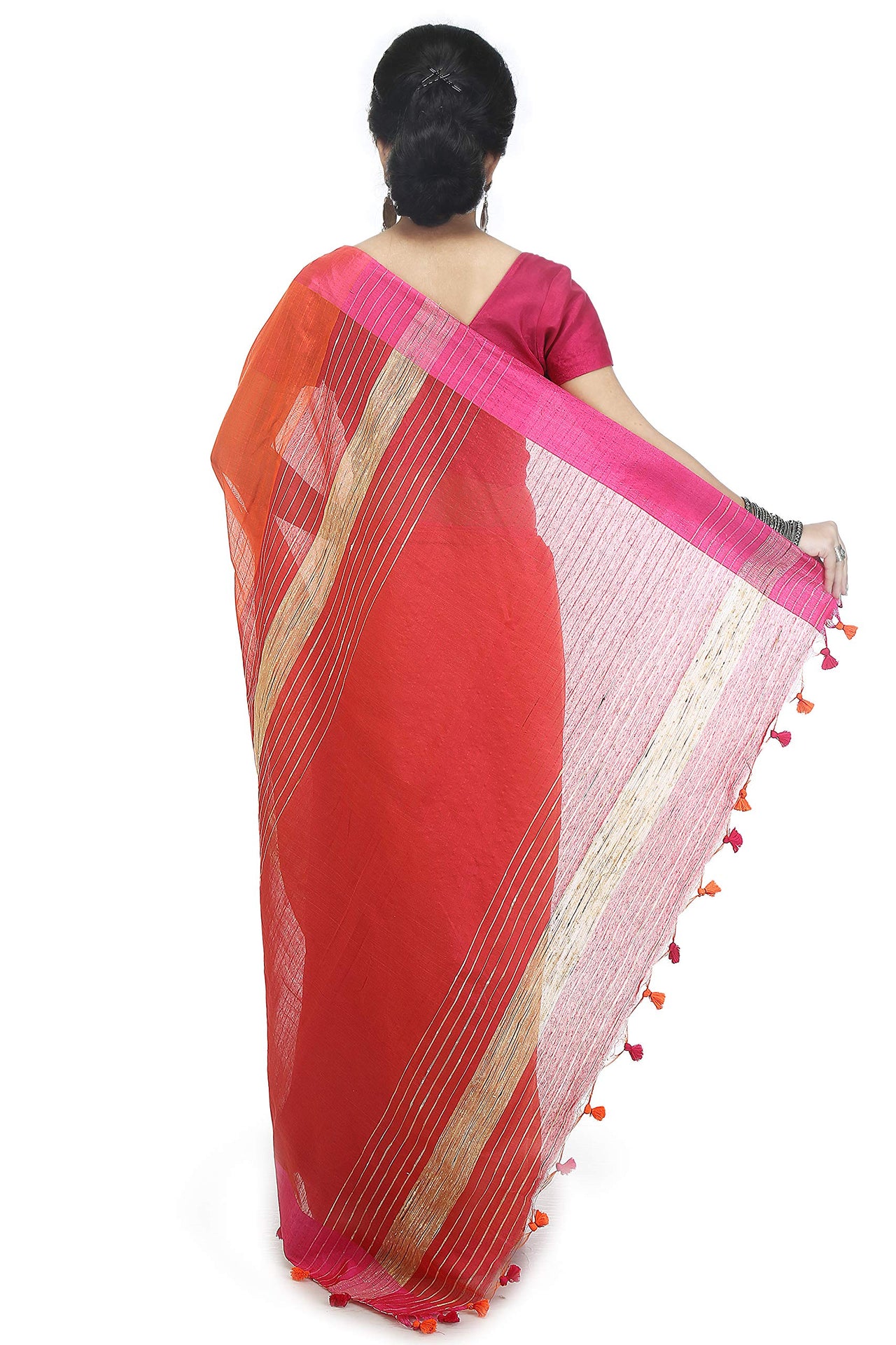 BENGAL HANDLOOM Women's  Art Silk Cotton Stripe Saree With Blouse Piece