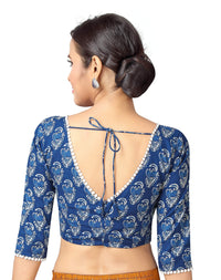 X3 Women's  Cotton Printed 3/4 Sleeves Saree