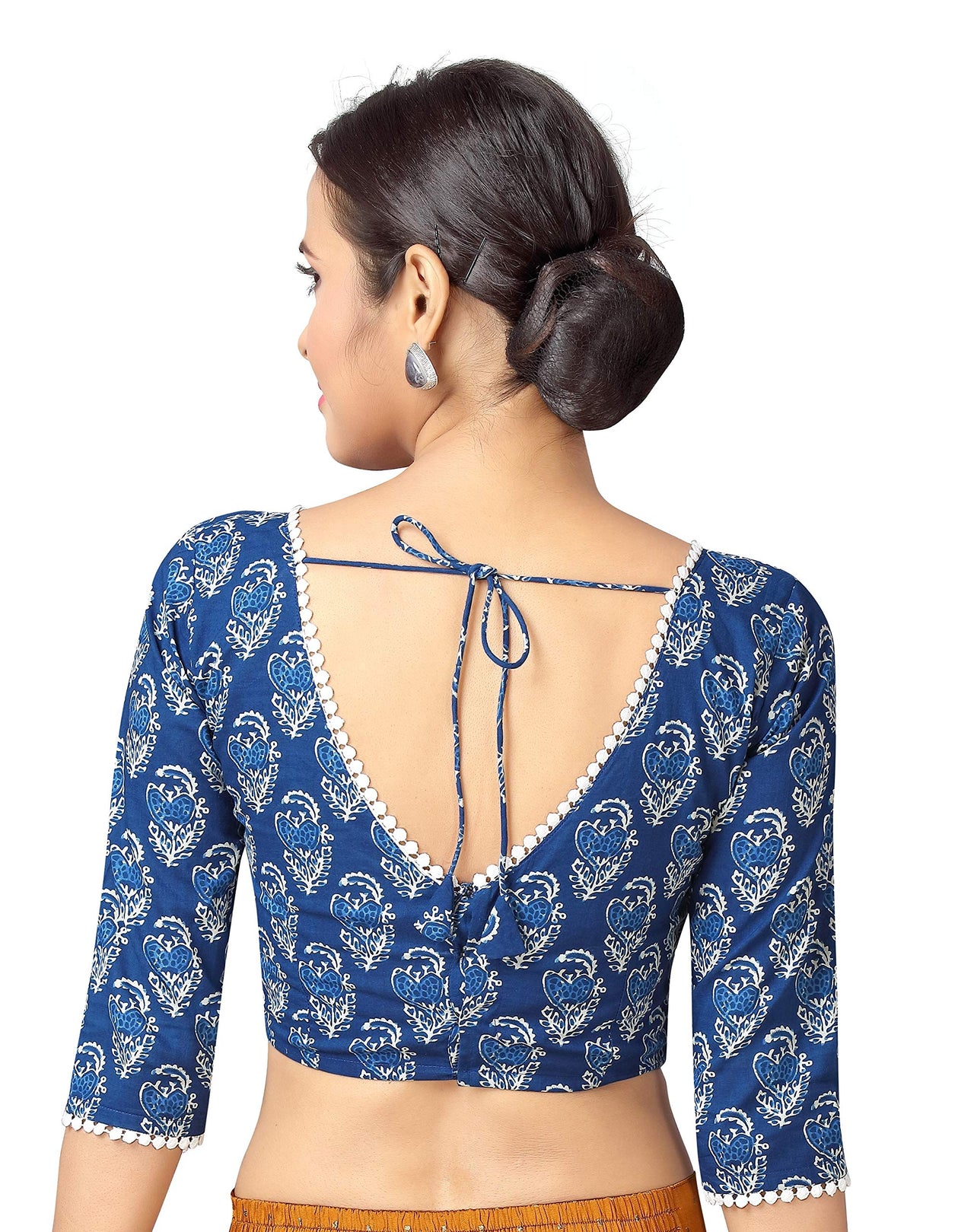 X3 Women's  Cotton Printed 3/4 Sleeves Saree