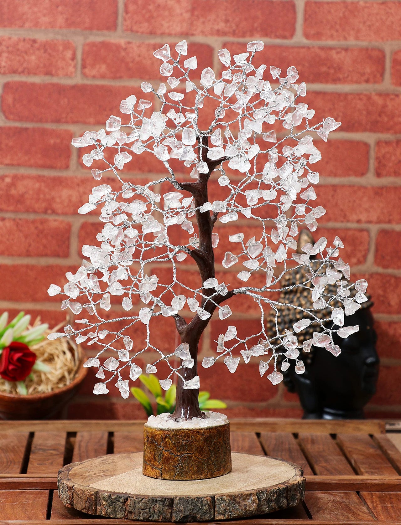 Clear Quartz Gemstone Tree of Life - Handmade Crystal Tree for Positive Energy, Chakra Money Tree Bonsai - Feng Shui Decor, Healing Crystals - Attract Good Luck, Meditation Accessories, Spiritual Gift Clear Quartz (Silver Wire)