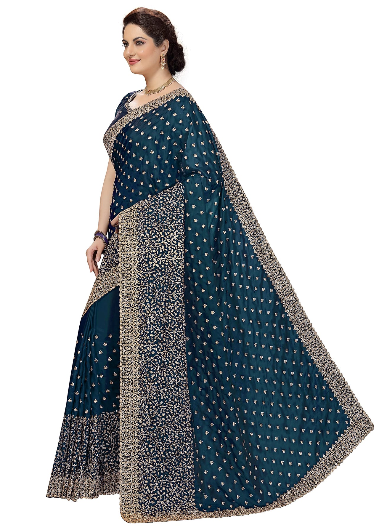 PANASH TRENDS Women's  Heavy Embroidered Silk Saree Women