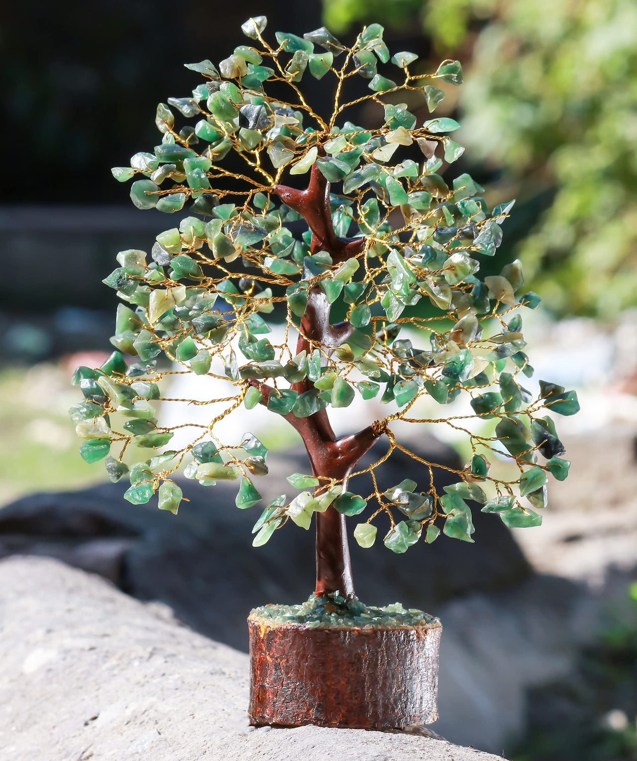 Green Aventurine Gemstone Tree of Life - Crystal Tree for Positive Energy, Feng Shui Decor - Handmade Chakra Tree, Good Luck - Money Bonsai, Healing Stones, Meditation Accessories, Spiritual Gift Green Aventurine (Golden Wire)