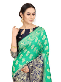 SATYAM WEAVES Women's  Banarasi Cotton Silk Saree With Blouse Piece