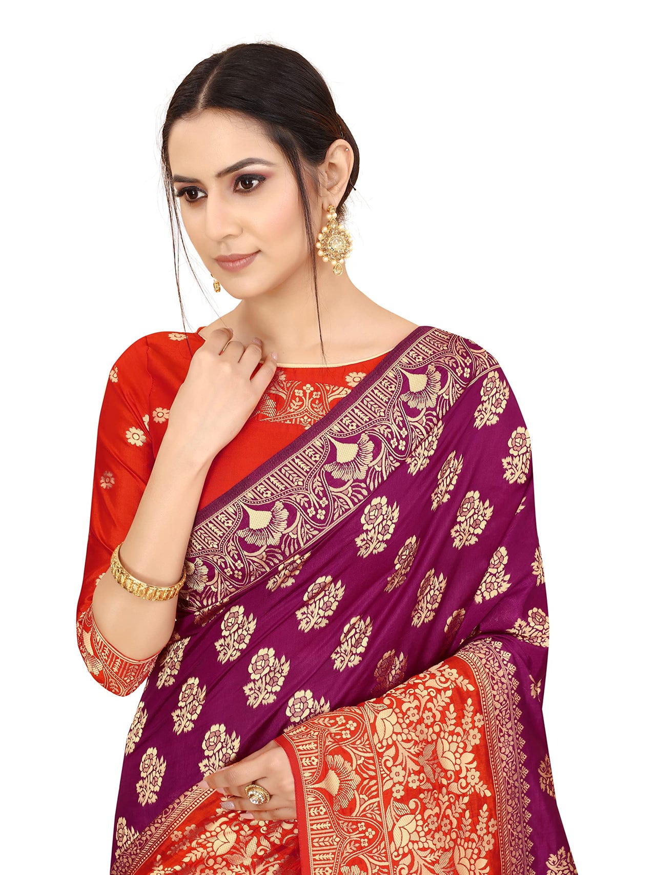 SATYAM WEAVES Women's  Banarasi Cotton Silk Saree With Blouse Piece
