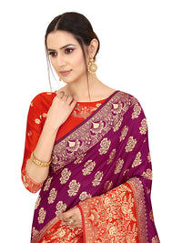 SATYAM WEAVES Women's  Banarasi Cotton Silk Saree With Blouse Piece
