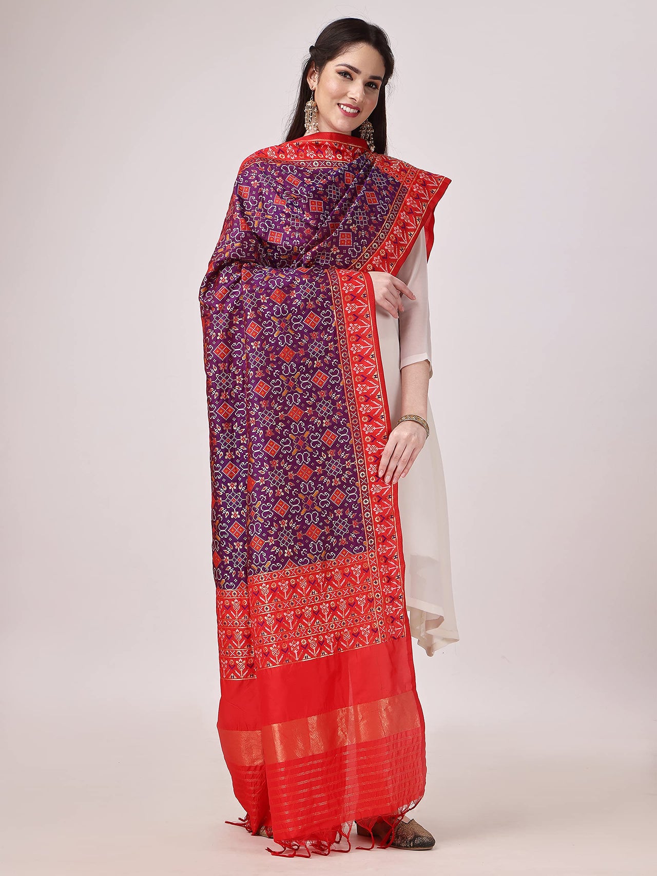 KAPAAHA Women's  Woven Silk Bandhani Patola Dupatta, Width 45 inch, Length 2.5 meter