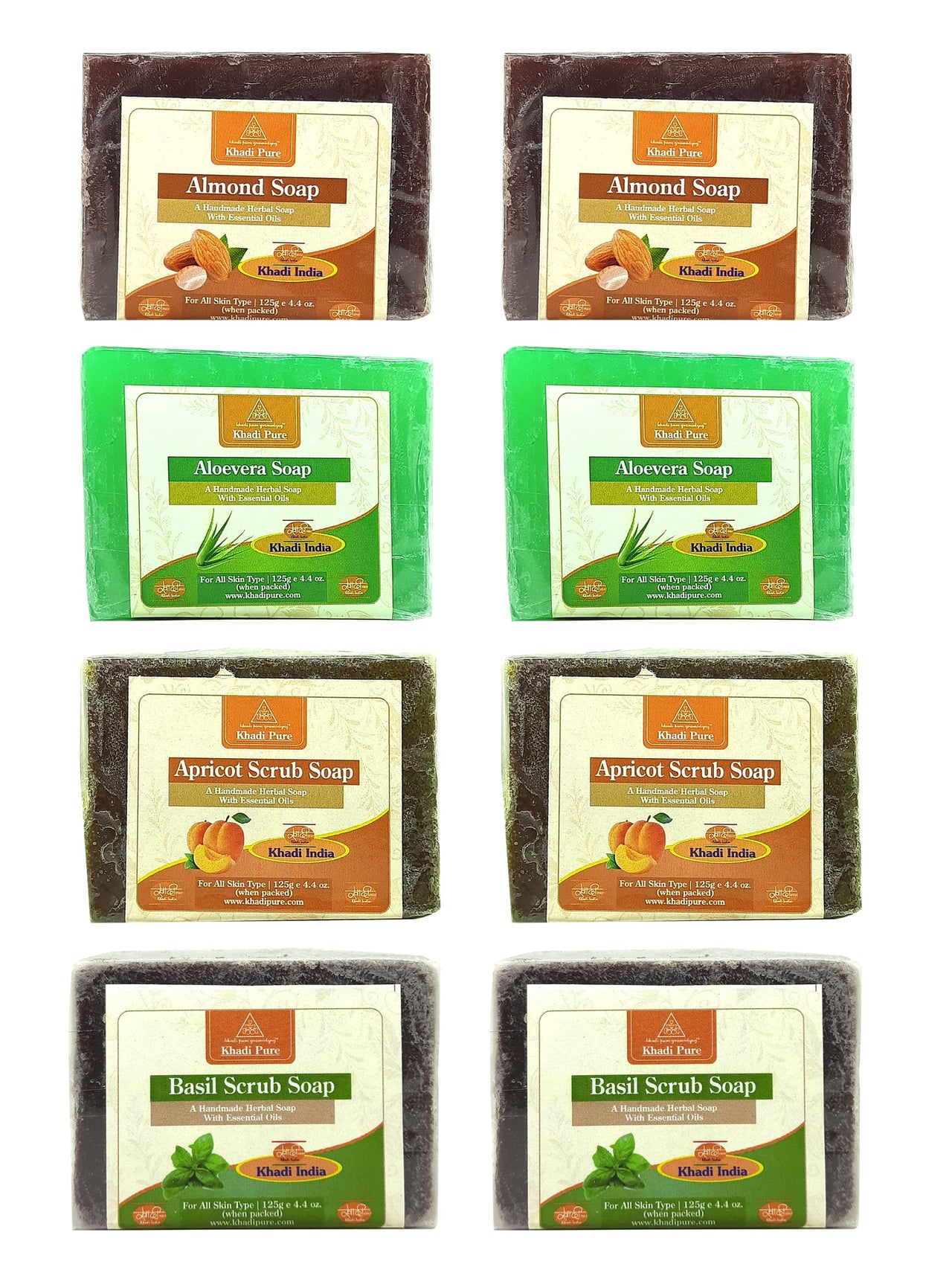 Khadi Pure Almond, Aloe Vera, Apricot & Basil Soap, 125 g (Pack of 8)
