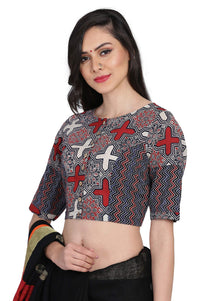 THE WEAVE TRAVELLER Handloom Readymade Ajrakh Cotton Blouse for Women and Girls
