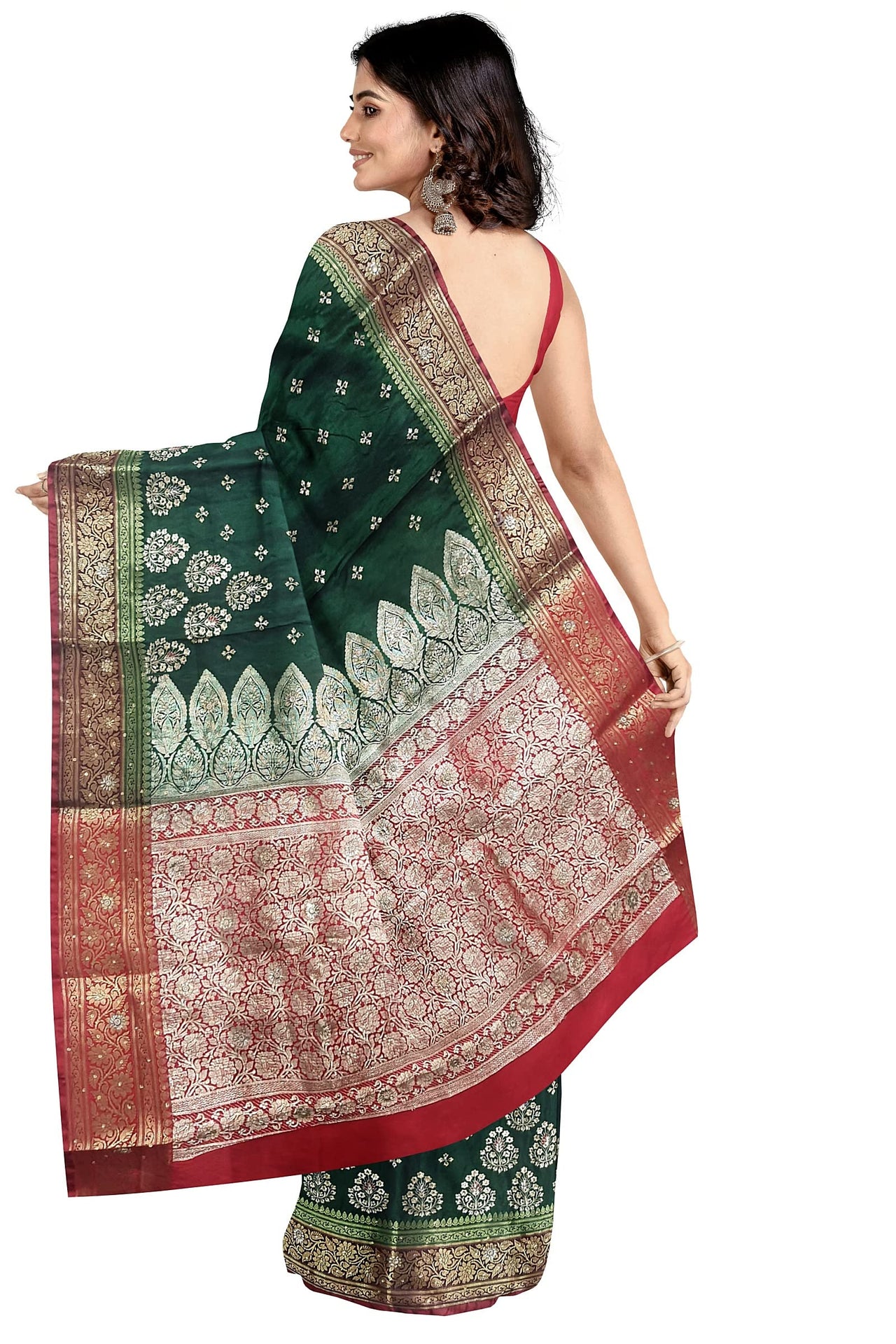 Shravanya Women's  Banarasi Silk Saree with Designer Embroidery and Stone Work with Jacquard Pallu, Border and Plain Unstitched Blouse Piece