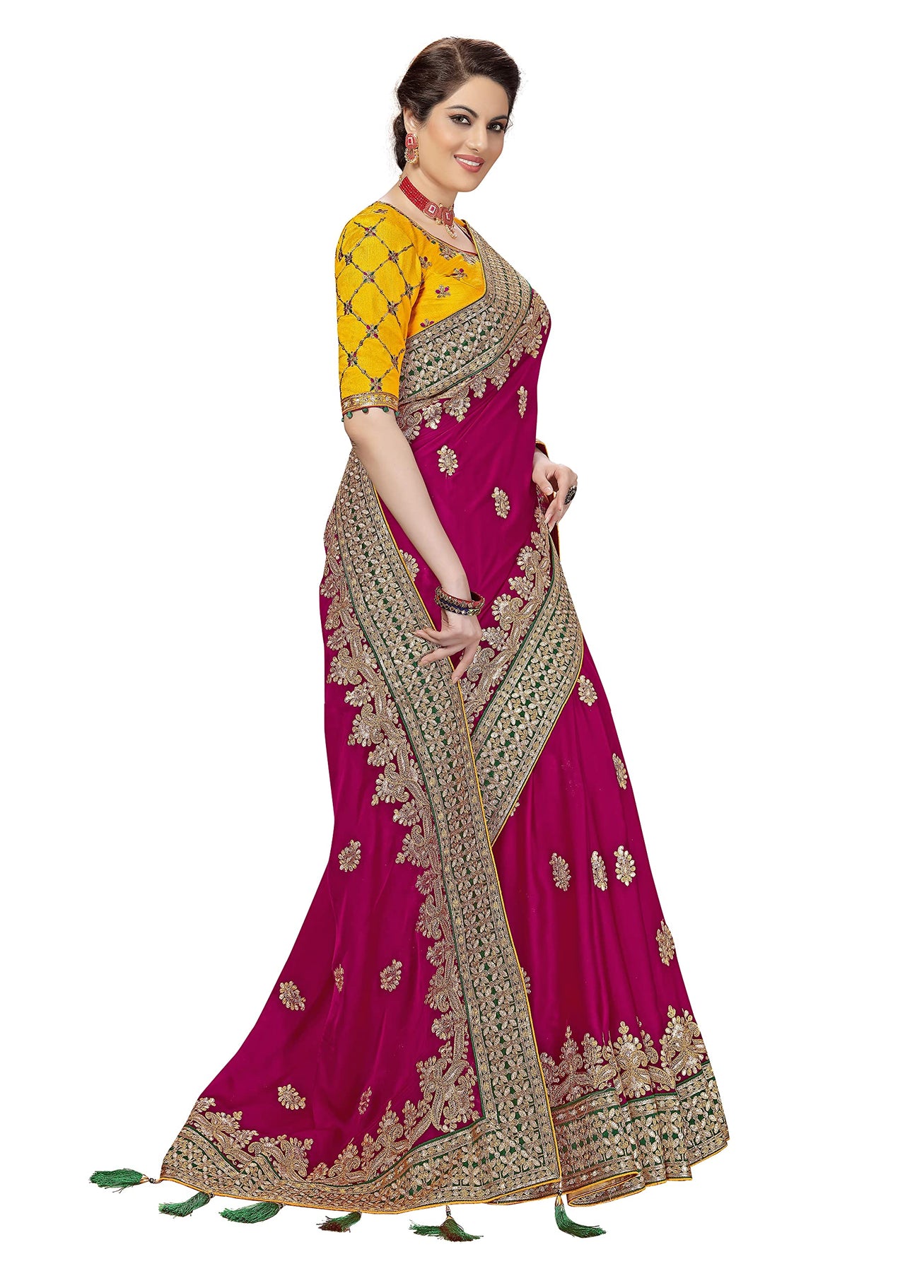 Nivah Fashion Women's  Satin Embroidery Saree with Heavy Work Blouse Piece