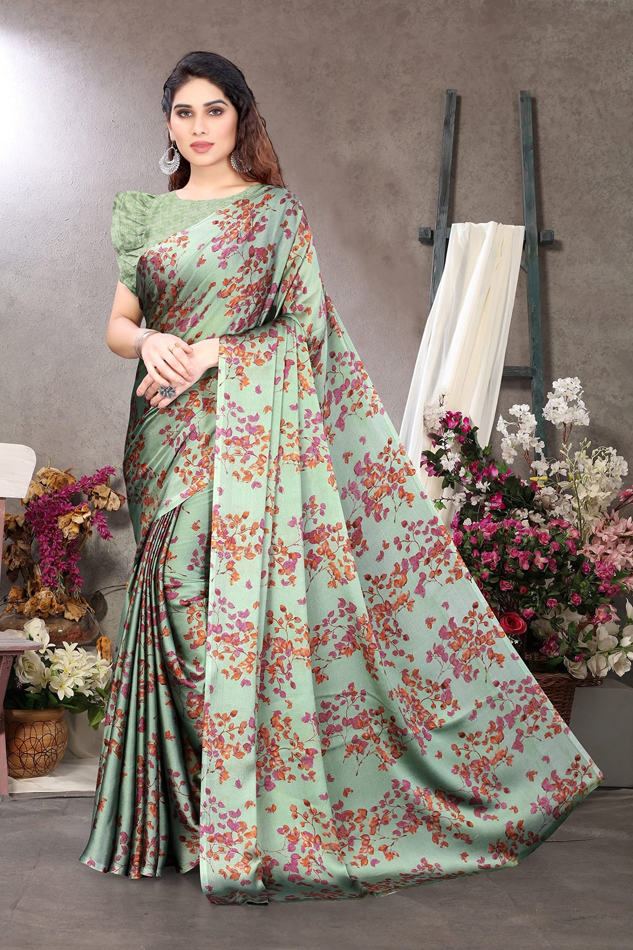 MIRCHI FASHION Women's  Stylish Chiffon Floral Printed Saree with Blouse Piece