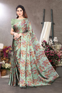 MIRCHI FASHION Women's  Stylish Chiffon Floral Printed Saree with Blouse Piece