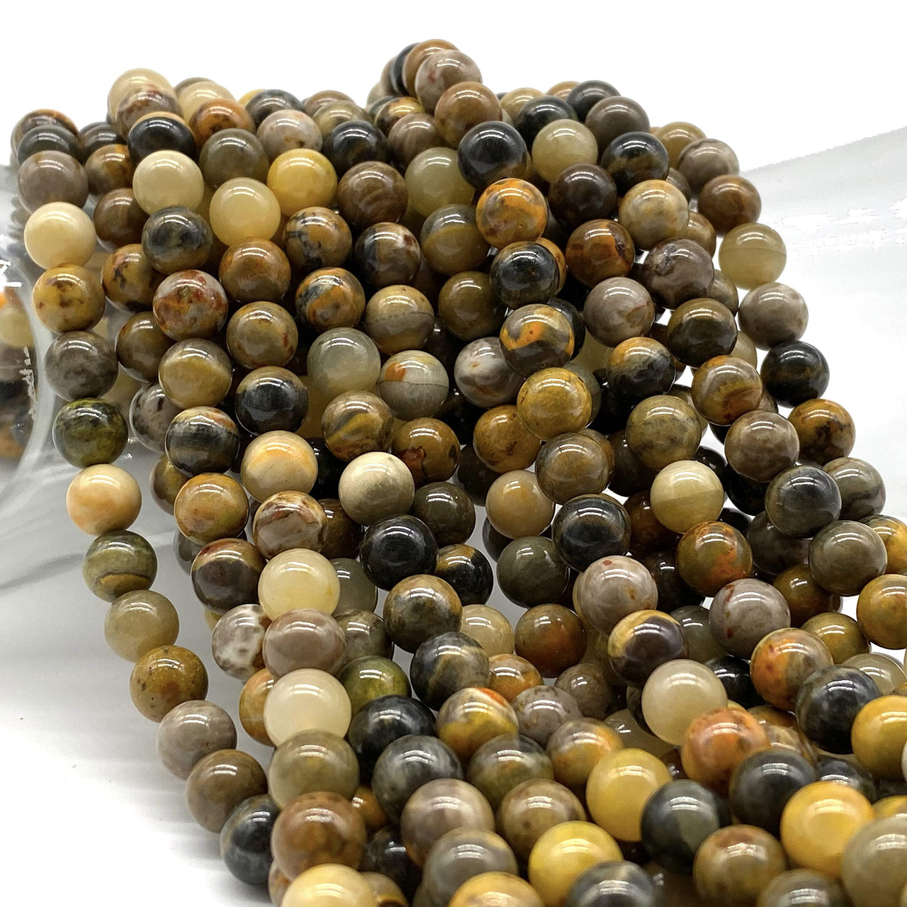 ABCGEMS Indonesian Bumble Bee Jasper Beads (Mine Inside an Active Volcano at Mount Papandayan, West Java) Healing Crystal Stone Ideal for Bracelet Necklace Ring DIY Jewelry Making Smooth Round 8mm Bumble Bee Jasper (From Indonesia)