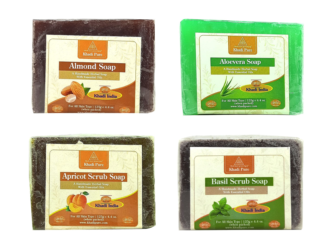 Khadi Pure Almond, Aloe Vera, Apricot & Basil Soap, 125 g (Pack of 4)