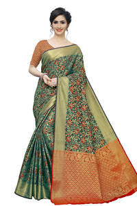 leeza store Heavy Women Kanjivaram Flower Jal Patola Saree With Blouse Piece