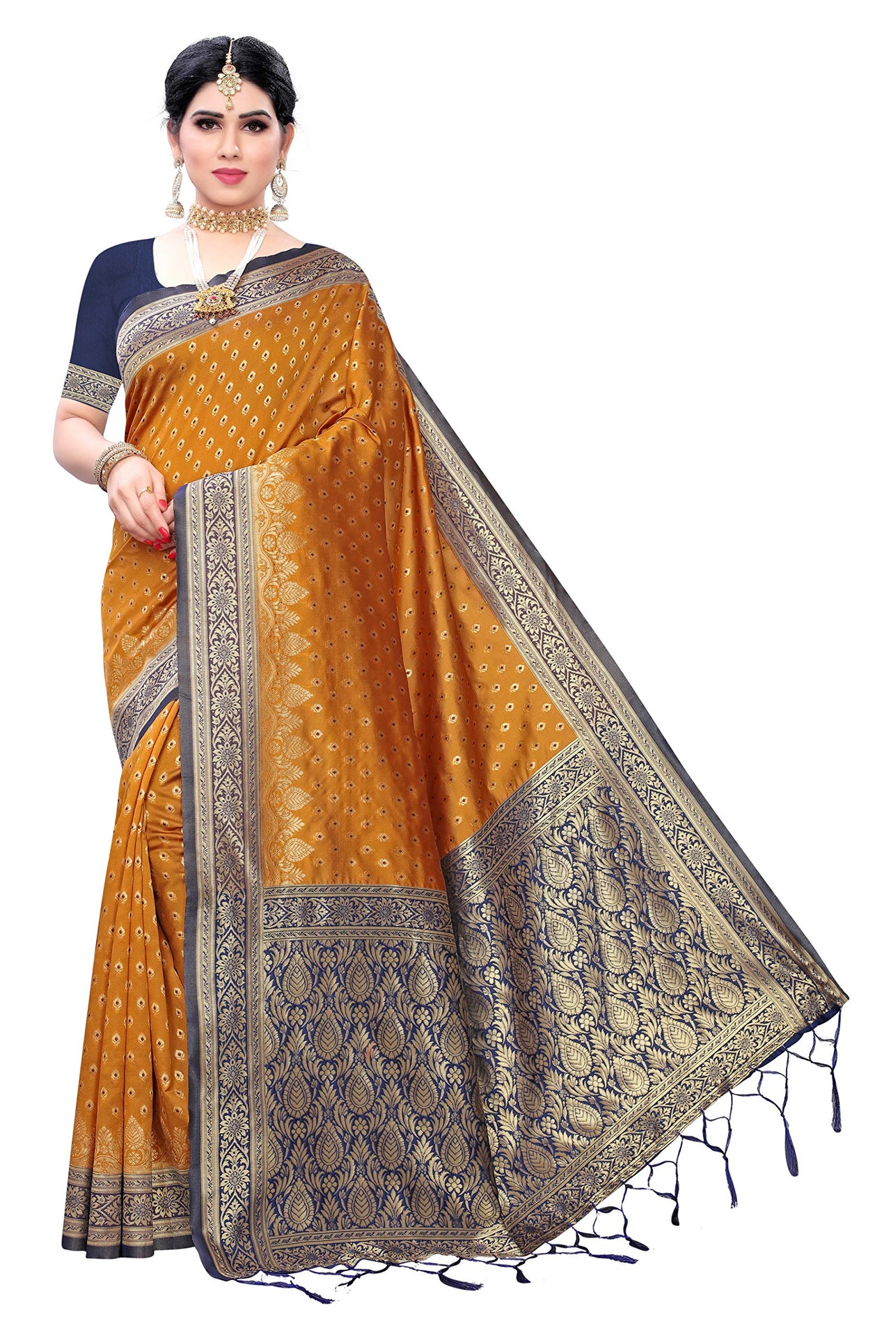 AKHILAM Women's  Banarasi silk woven Design Saree with Unstitched Blouse Piece(GNG220_QL_Parent)