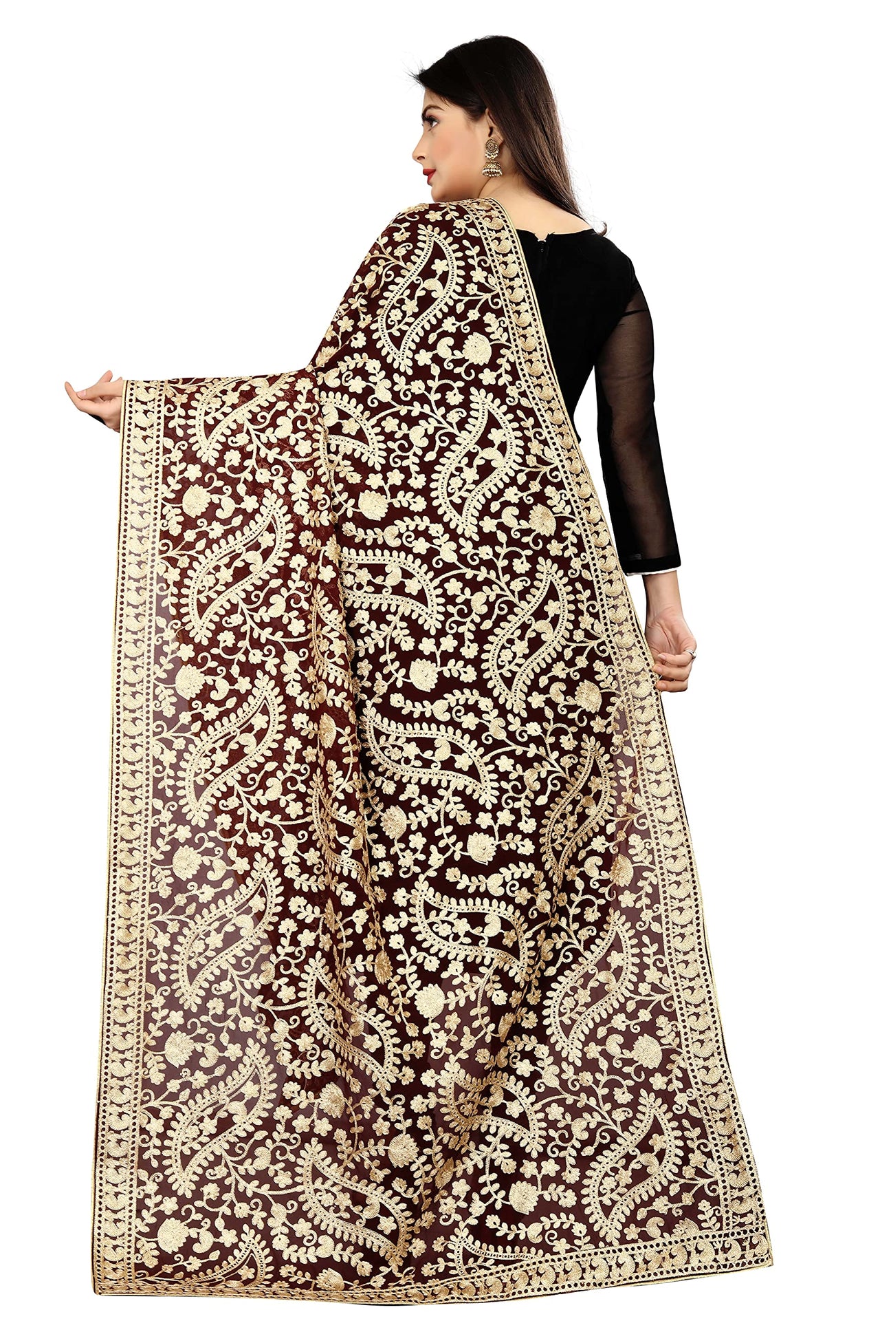 AKSHAR LLC Women's  Embroidered Chiffon Dupatta