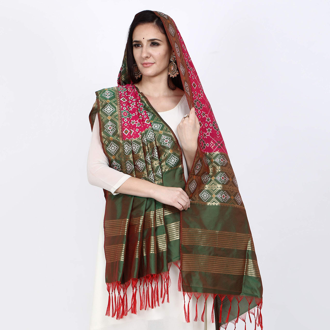 KAPAAHA Women's  Woven Design Silk Blend Dupatta Free Size