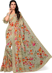 Shangrila Designer Digital Pastel Prints Weightless Georgette Saree With Blouse Piece