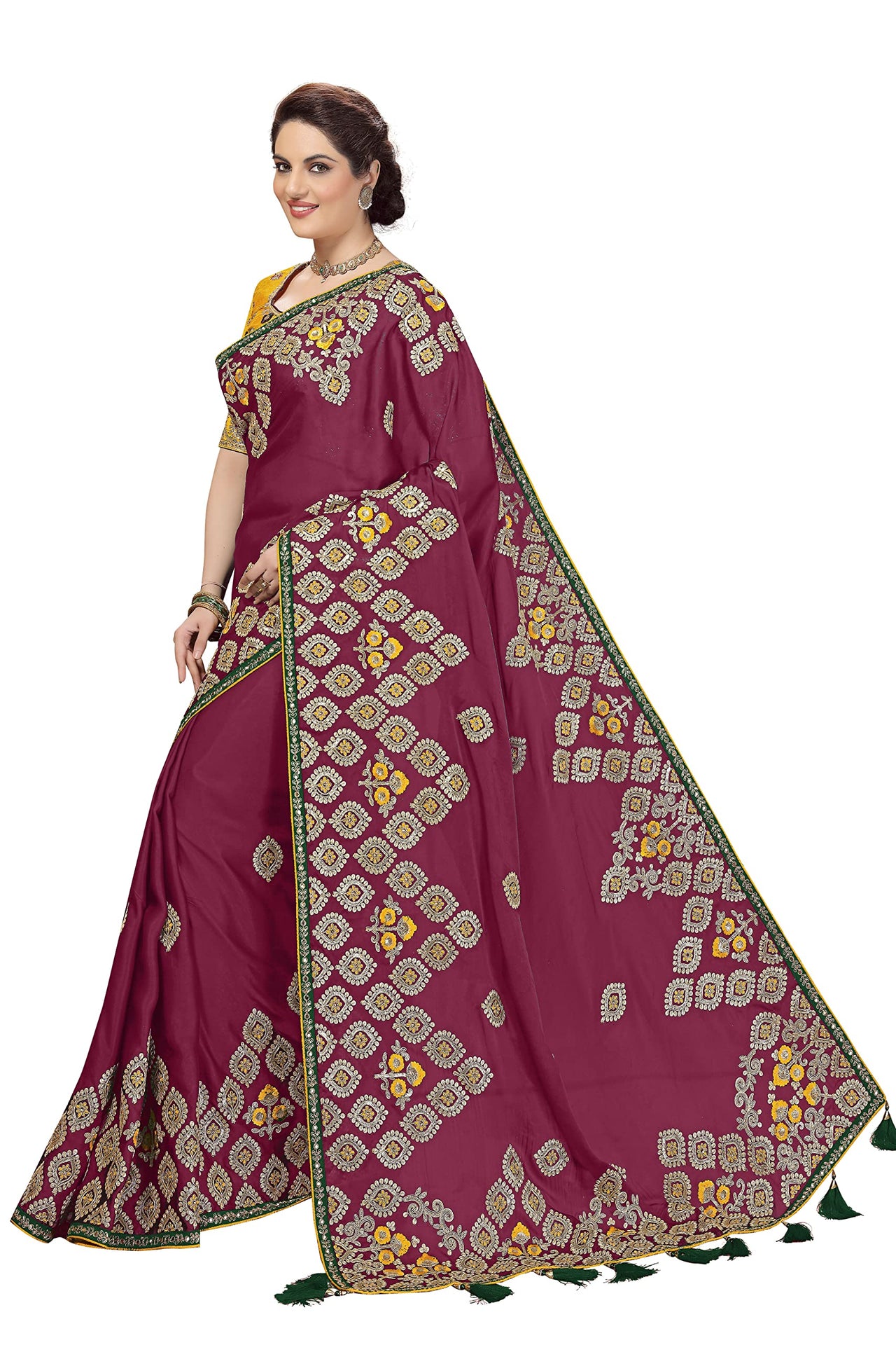 Nivah Fashion Women's  Satin Embroidery Saree with Heavy Work Blouse Piece