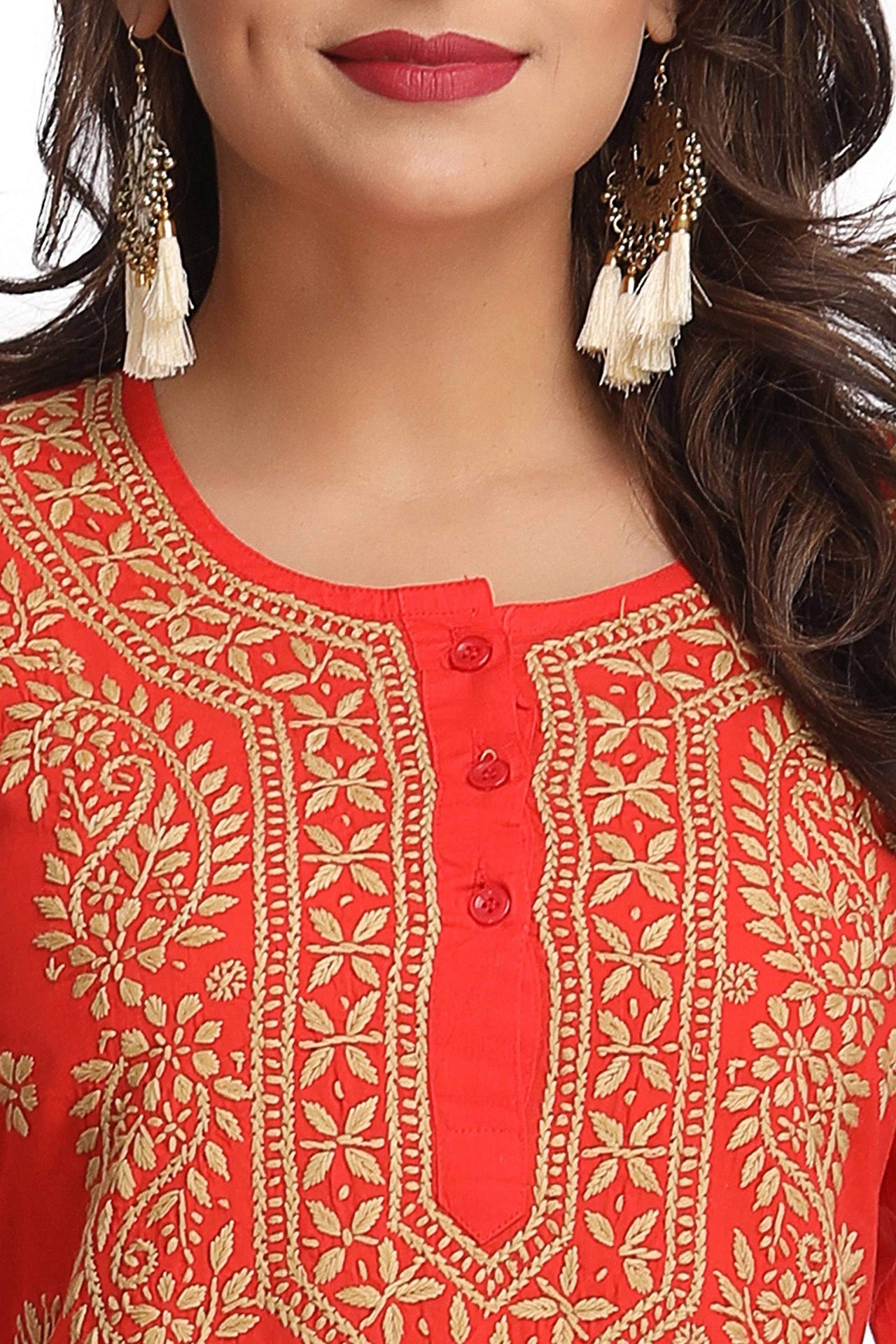 Ada Lucknowi Hand Embroidered Chikankari Straight Cotton Kurti Kurta for Women