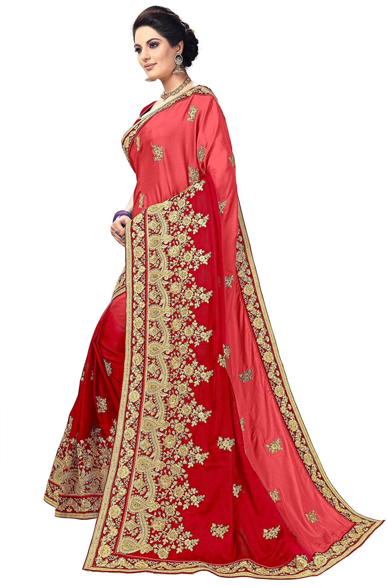 PANASH TRENDS Women's  Barfi Silk Heavy Embroidery Work Saree