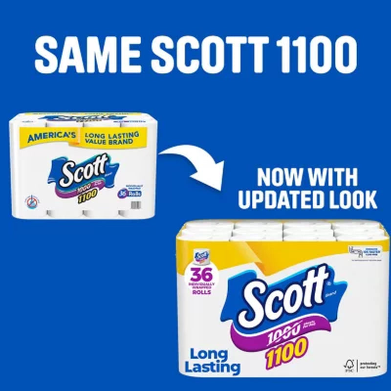 Scott 1100 1-Ply Toilet Paper 36 Rolls, 1100 Sheets/Roll