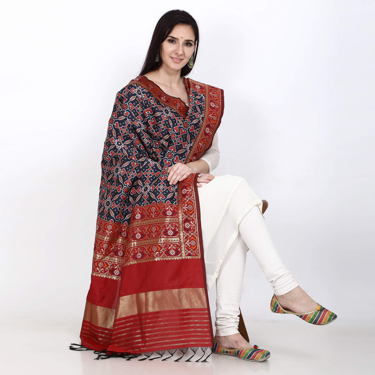 KAPAAHA Women's  Woven Silk Blend Patola Dupatta/Chunni