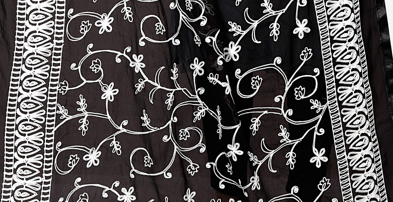 AKSHAR LLC Miss India Women's  Chiffon Dupatta With Karachi Embroidery Work