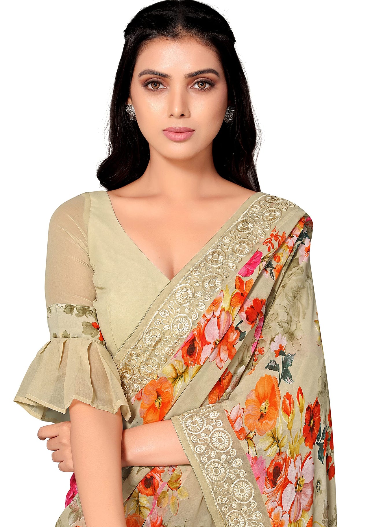Shangrila Designer Digital Pastel Prints Weightless Georgette Saree With Blouse Piece