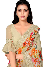 Shangrila Designer Digital Pastel Prints Weightless Georgette Saree With Blouse Piece