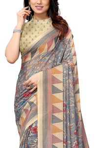 MIRCHI FASHION Women's  Stylish Chiffon Floral and Geometric Printed Saree with Blouse Piece