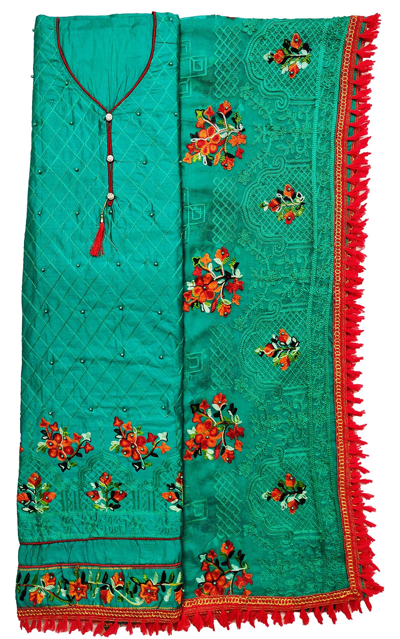 AAHIRA Women Jam Cotton Unstitched Salwar Suit Dress Material With Heavy Embriodery And Phulkari Dupatta(Free Size, Vidhya)