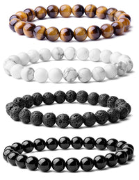 WRCXSTONE Natural 8mm Gorgeous Semi-Precious Gemstones Healing Crystal Stretch Beaded Bracelet Unisex Black, White, Brown