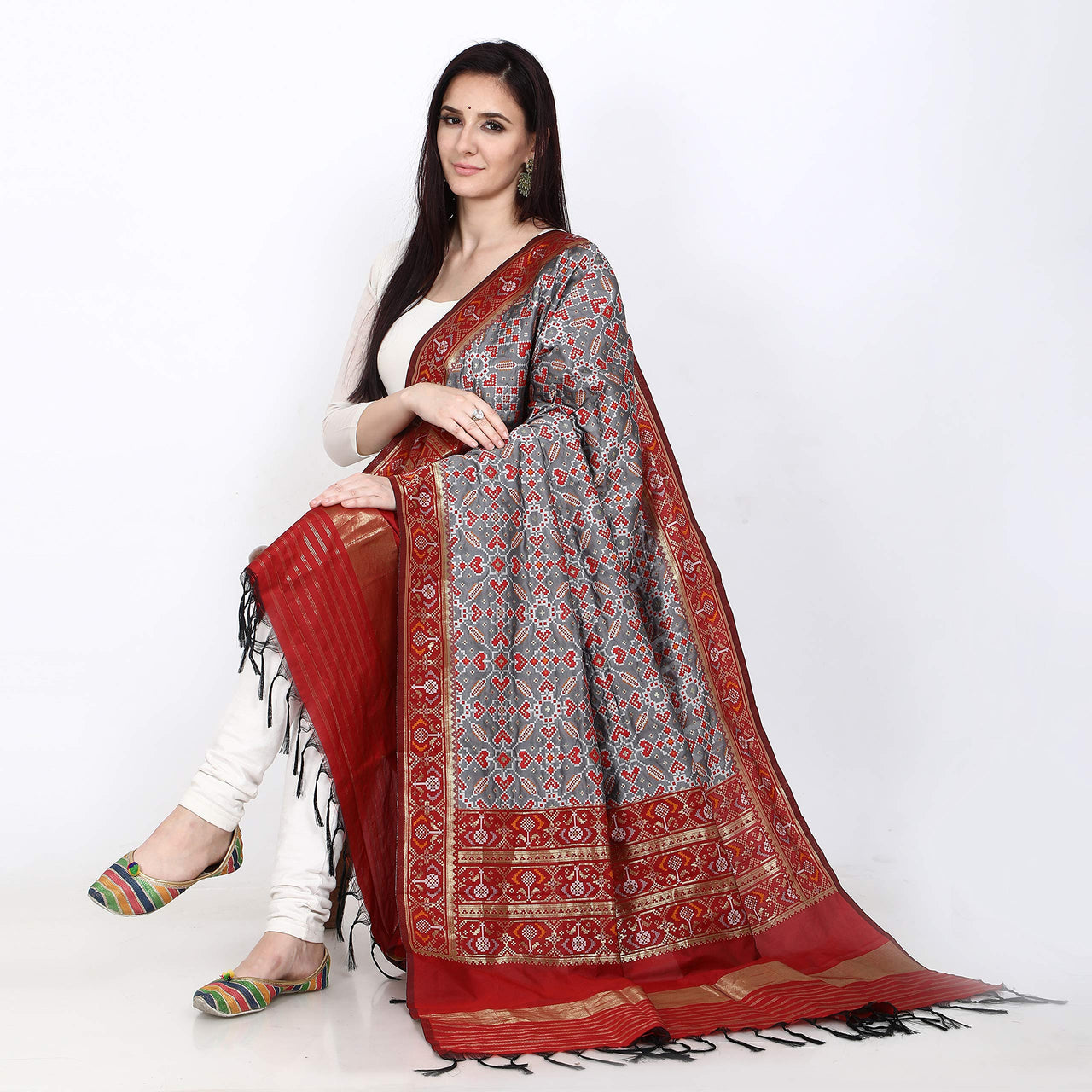 KAPAAHA Women's  Woven Silk Blend Patola Dupatta/Chunni Enough