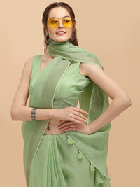 DUNGRANI Women's  Linen Saree With Blouse Piece