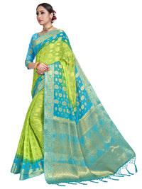 Vardha Women's  Chiffon Silk Saree with Unstitched Blouse Piece - Zari Woven Work Sarees for Wedding