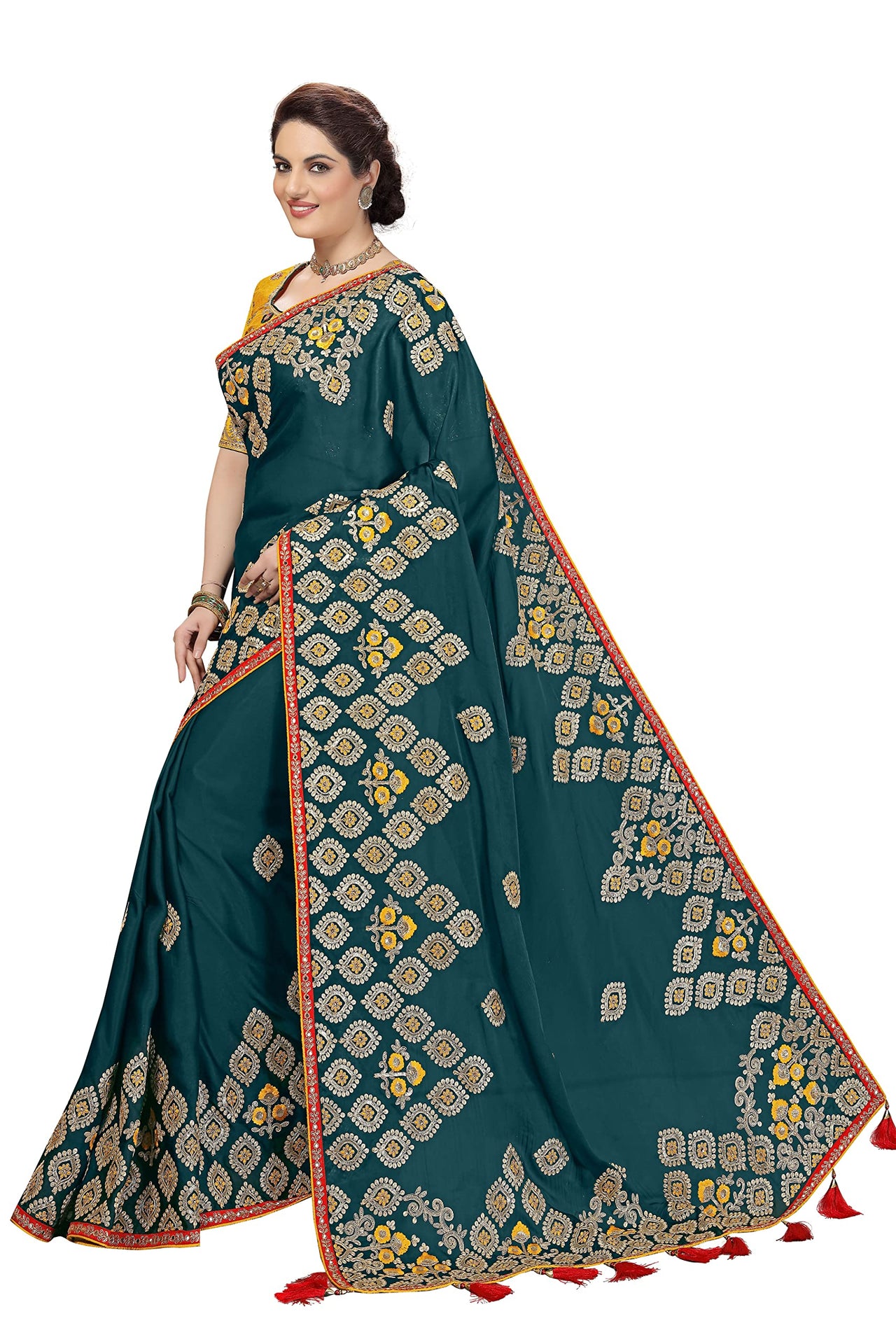 Nivah Fashion Women's  Satin Embroidery Saree with Heavy Work Blouse Piece