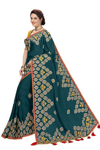 Nivah Fashion Women's  Satin Embroidery Saree with Heavy Work Blouse Piece