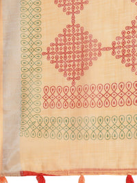 AKHILAM Women's  Linen Geometric Saree With Unstitched Boluse Piece