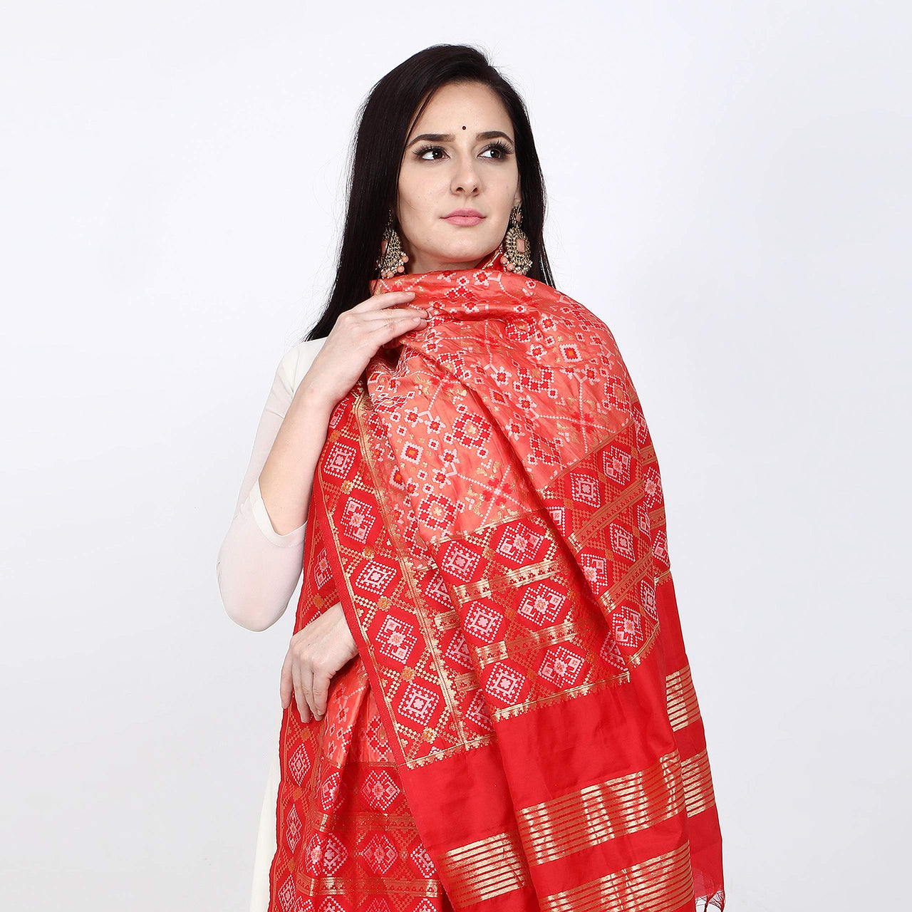 KAPAAHA Women's  Woven Design Silk Blend Dupatta Free Size