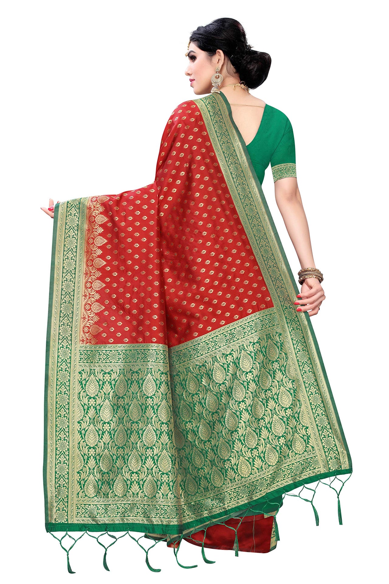 AKHILAM Women's  Banarasi silk woven Design Saree with Unstitched Blouse Piece(GNG220_QL_Parent)