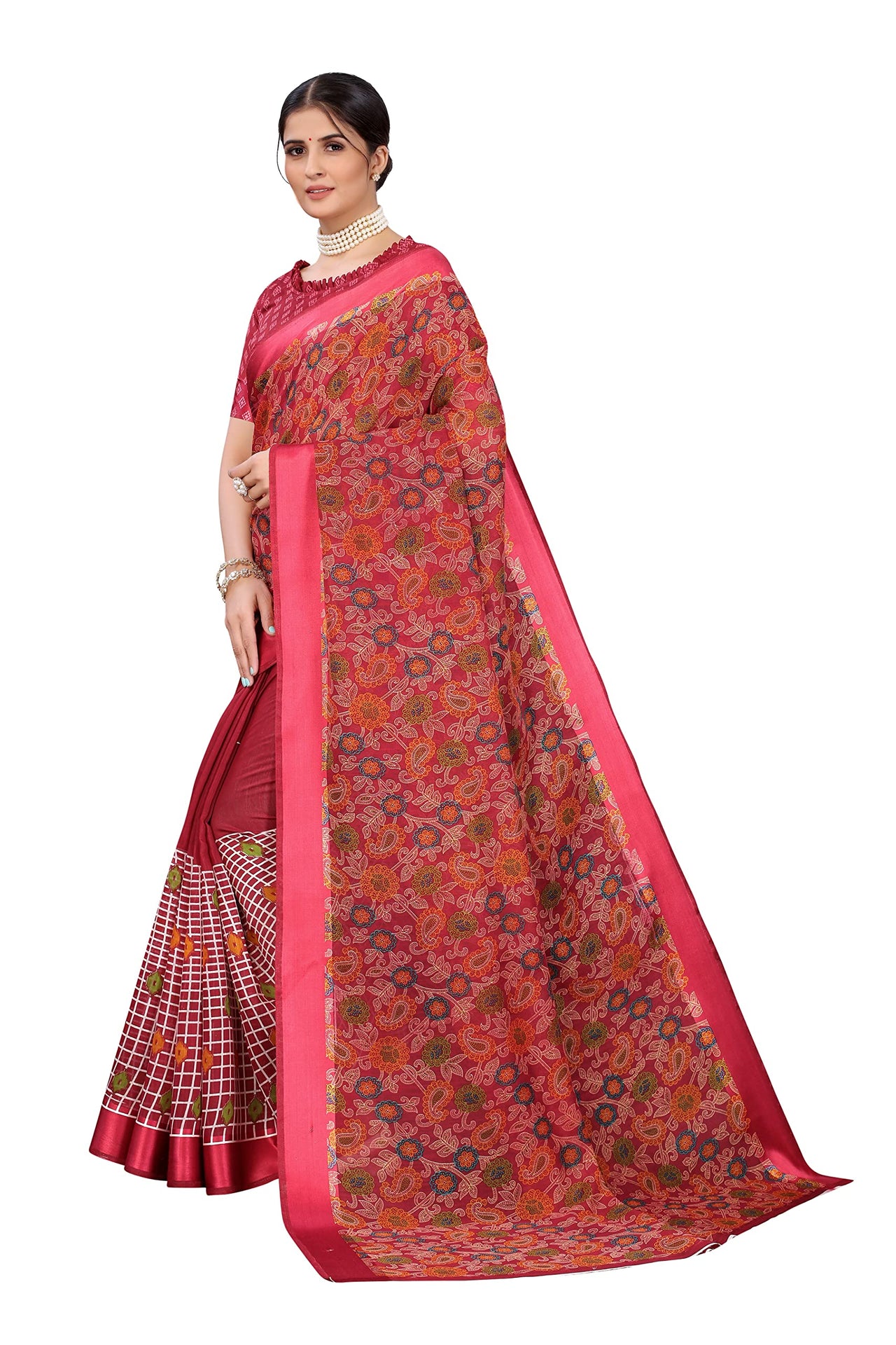 Yashika Women's  Linen Saree Maroon