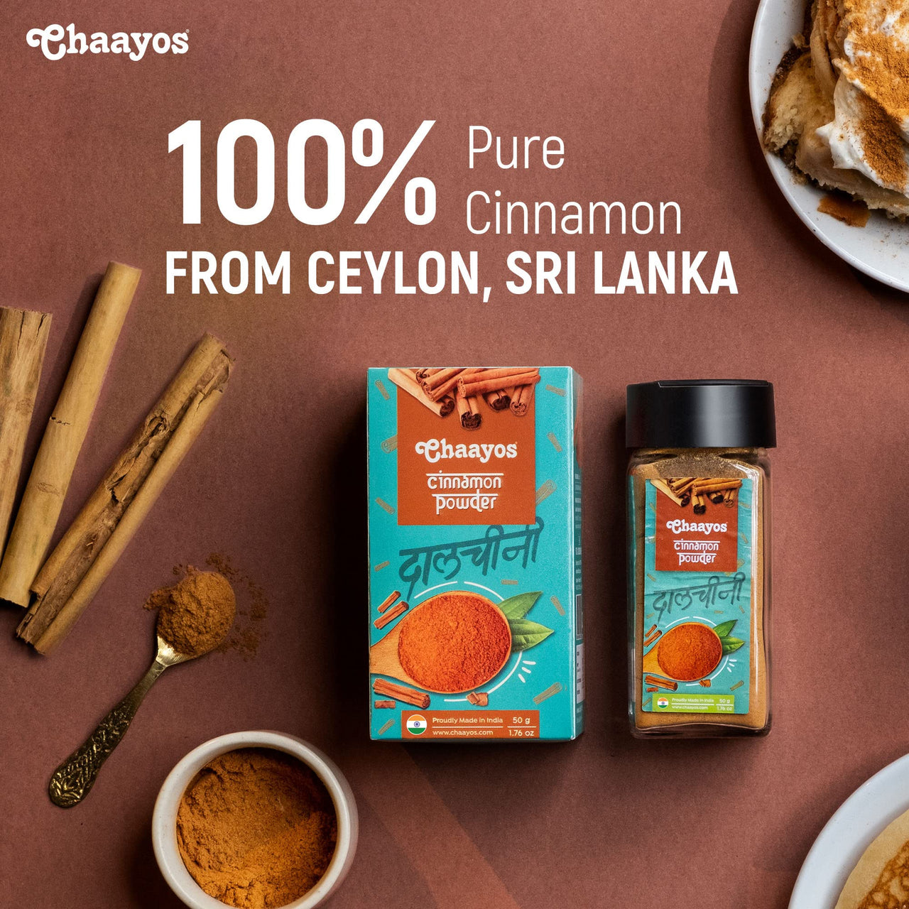 Chaayos Sri Lankan Cinnamon Powder - 50grams | 100% Natural Dalchini Powder Spice | Keto Diet | Sugar Free