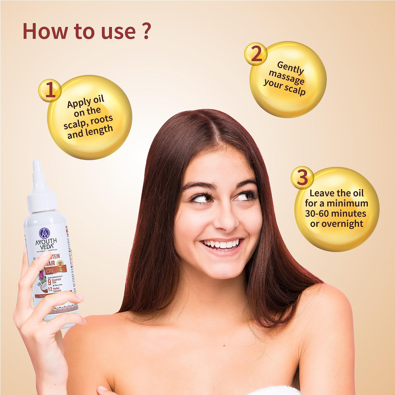 Ayouthveda Protein Hair Oil For Healthy Hair | Blend of Essential Oil & 12 Herbal Extracts | Strengthen The Roots & Makes Hair Shiny | A Non Sticky Formula For Dandruff Control (Pack of 1-100ml each)