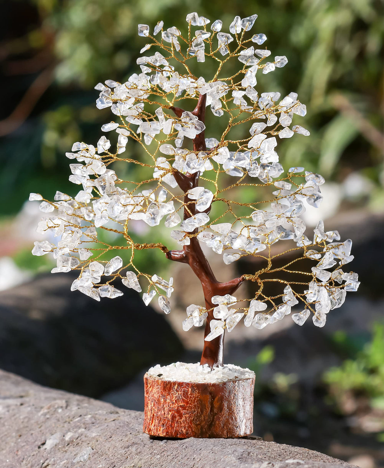 Clear Quartz Crystal Tree of Life - Chakra Tree for Positive Energy, Feng Shui Decor - Gemstone Money Bonsai Tree, Good Luck Healing Crystals - Meditation Stones, Spiritual Unique Gift 10-12" Clear Quartz (Golden Wire)